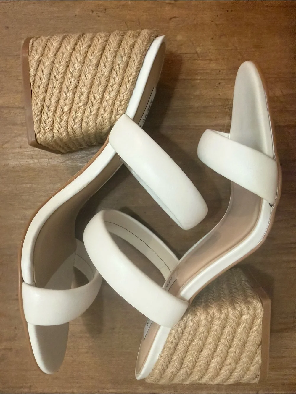 Steve Madden Marcella White Leather Espadrille Block Heel Sandals Size 6 EUC